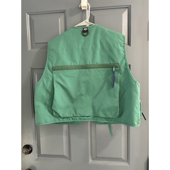 Vintage Columbia Fishing Vest Size Large Green USA Made Water Repellent Fabric - Picture 4 of 8